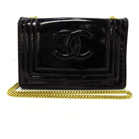 black patent leather chanel wallet|More.